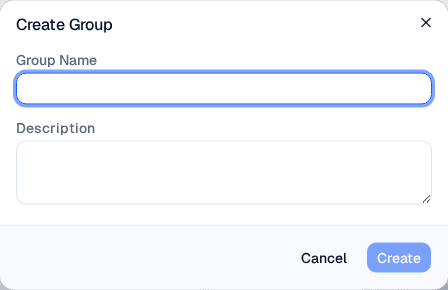 Create Group dialog with name and description fields