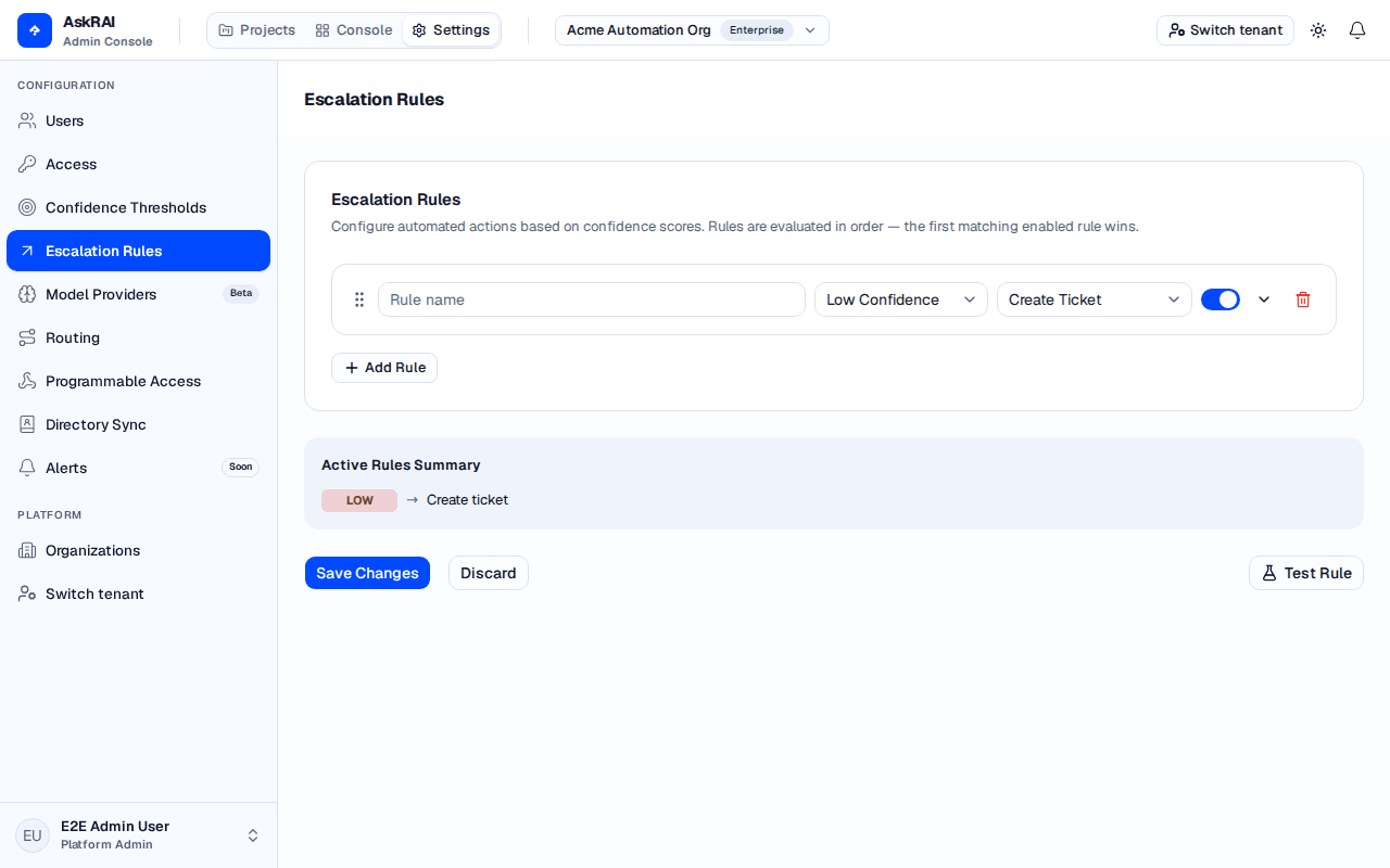 Settings page after clicking Add Rule, showing a new rule card